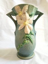 Roseville Pottery White Clematis Blue Large Floor Vase 1111-15 Vintage AS IS picture