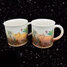 Vintage Ceramic Coffee Mug Cup Set Elephant Playing With Flowers Butterfly 2 Pcs picture
