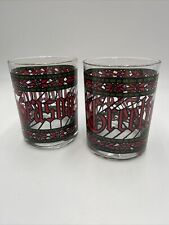 Vtg HOUZE Seasons Greetings Stained Glass Lowball Cocktail Drinking Glasses 2 picture