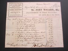 Old 1875 - JOHN McCART - BALTIMORE MD. - Billhead Document - Plumber Gas Fitter picture