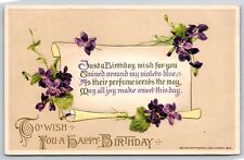 Greetings~John Winsch~Happy Birthday~Poem~Violets On Scroll~1913 Vtg Postcard picture