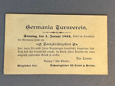Adv., Germania Turnverein Invitation, American Turners, 1893 picture
