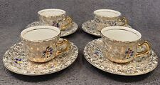 Valado Gold Leaves Flowers 4 Teacups & Saucers Pereira’s Portugal PLEASE READ picture