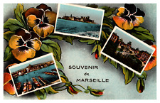 Souvenir de Marseille France Colorized Flowers Lithograph Postcard Unposted picture