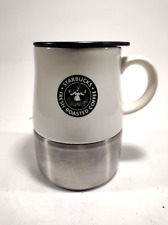 Starbucks Coffee Mug With Stainless Bottom White Ceramic Metal Cup 14 Oz 2004 picture