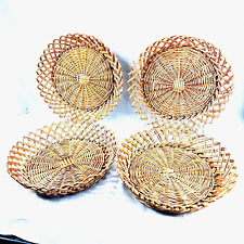 Lot of 4 Bread Baskets, Open Weave Round Wicker Rattan 10