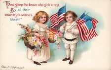 Patriotic Children with US Flags July 4th Clapsaddle Embossed Vintage Postcard picture