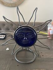 Vintage Celestial Standing Sun Face Glass Heavy Metal Candle Holder Boho JH6 picture