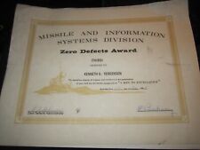1968 U.S. NAVY MISSILE AND INFO ZERO DEFECTS AWARD CERTIFICATE SIGNED - BBA-52 picture