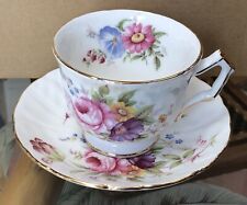Aynsley Cup and Saucer Floral Bouquet Fluted Footed Gold Trim Vintage picture