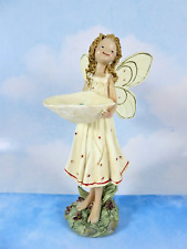 Vintage Fairy Nymph Holding Birdbath Figurine Hand Painted Resin 7.75 In Tall picture
