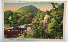 Mount Pisgah Parking Area Western North Carolina NC Linen Postcard Old Cars Rose picture