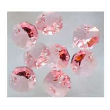 Lot 8 Big Antique Glass Lg Pink Austrian Crystal Octagon Faceted Prisms Old Rare picture
