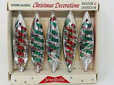 Vintage Jewelbrite Red & Green Tinsel Ribbon Plastic Tear Drop Ornaments In Box picture