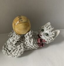 Vtg 1950's Italy Spaghetti Cat Kitten Figurine W/ Baseball 10” Sculpture (as Is) picture