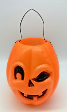Vintage Bayshore Winking Pumpkin Jack O Lantern Halloween Blow Mold Pail Bucket  picture