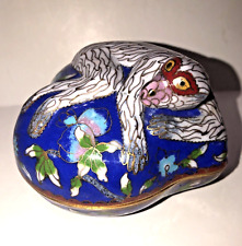 Rare Vintage Cloisonne Enamel Monkey Figurine Statue On Peach Shaped Covered Box picture