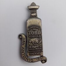 Vintage El Toro Tequila Pinback San Antonio AA Fine Pewter Advertising Badge Pin picture