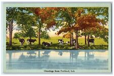 1948 Greetings From Portland Cows Tree Scene Indiana IN Posted Vintage Postcard picture