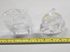 PartyLite 2 Dolphin & Whale Clear Frosted Glass Tealight Candle Holder Retired  picture