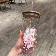 Starbucks Tumbler Pink Sakura Double Glass Straw Cup 591 ml+ Pink Bag Girl Gifts picture