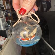 RARE- Vtg Sailing Ship In  Hand Blown Glass Ornament Nautical Holiday/ Christmas picture