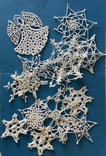 Vintage Lot Of 15 Crocheted Christmas Snowflake Angel Ornaments Starched White picture