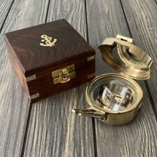 Brass Brunton Pocket Maritime Working Compass with wooden box Nautical Gift Item picture