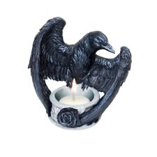 Alchemy Gothic Raven and Black Rose Tea Light Candle Holder picture