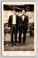 RPPC Two Young Men Flat Cap & Trilby Hat AZO 1904-1918 ANTIQUE Postcard 1383 picture