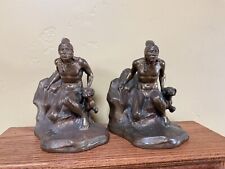 Vintage Metal Indian Hunter Scout & Dog Bookends Art Statue Deco 1920’s picture