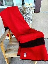 Vintage Mossfield Hudson Bay Style Red Wool Blanket w/ Black Stripes | 74