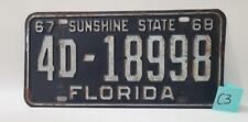 1967-68 Florida Sunshine State License Plate 4D-18998 Black Metal Vintage ⬇️(C3) picture
