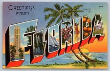 Postcard FL Large Letter Greetings From Florida Palm Trees Vintage Linen - A007 picture