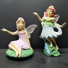 Lot of 2Hand painted ceramic Fairies 8 inch Tall & 9 inch Tall Great for a gift picture