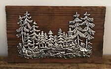 VTG Wood Wall Plaque Silver Metal 3D Wall Art Pine Trees Forest Decor Hong Kong picture