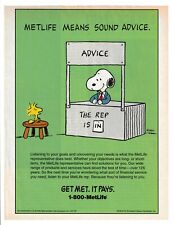 MetLife Insurance Co. Sound Advice Snoopy The Rep Is In 1994 Vintage Print Ad picture