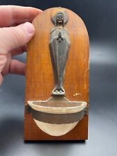 Very Nice Antique Holy water font brass on wooden front picture