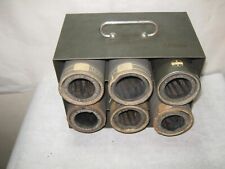 6 vintage Edison Dictaphone Cylinders w Metal Caddy Cylinder Holder 9.25' wide picture
