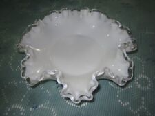 Fenton Silver Crest Milk Glass Bowl White Clear Ruffled Edge Bowl Dish 8” W picture