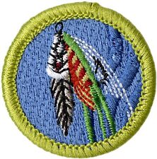 BSA FLY FISHING MERIT BADGE CURRENT MINT NWT TYPE L SINCE 1910 BACK picture