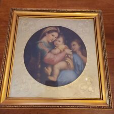 Vintage Religious Print Framed The Madonna of the Chair by Rafeal Christian Art picture