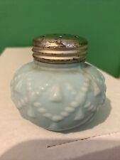Vintage Light Blue Salt Shaker Metal Lid Opaque Baby Blue Glass picture