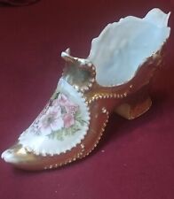 Vintage Ceramic Shoe ~ Rococo Style Gold Slipper ~ Violet Flower European Design picture
