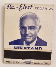 Re-Elect EDGAR W. HIESTAND, FULL matchbook; 1950’s; Unused; NOS; (21st District) picture