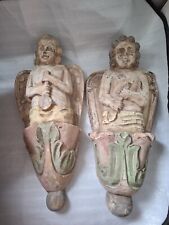 2 Vintage Wood Carved Santos Religious Saint Shaby Chic Pastel Colours 16