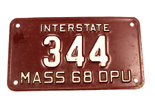 Vintage 1968 Massachusetts DPU Interstate #344 License Plate - SCARCE 3 Digit picture