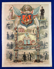 Antique 1891 Masonic Poster Virtue Liberty Patriotism Freemason Firing Squad picture