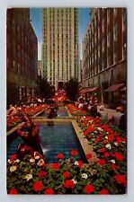 New York City NY, Rockefeller Plaza Fountains, Antique Vintage c1957 Postcard picture