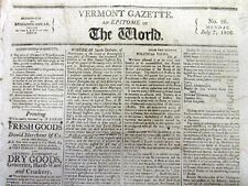 1806 newspaper EARLY BENNINGTON VERMONT JULY 4th INDEPENDENCE DAY CELEBRATION  picture